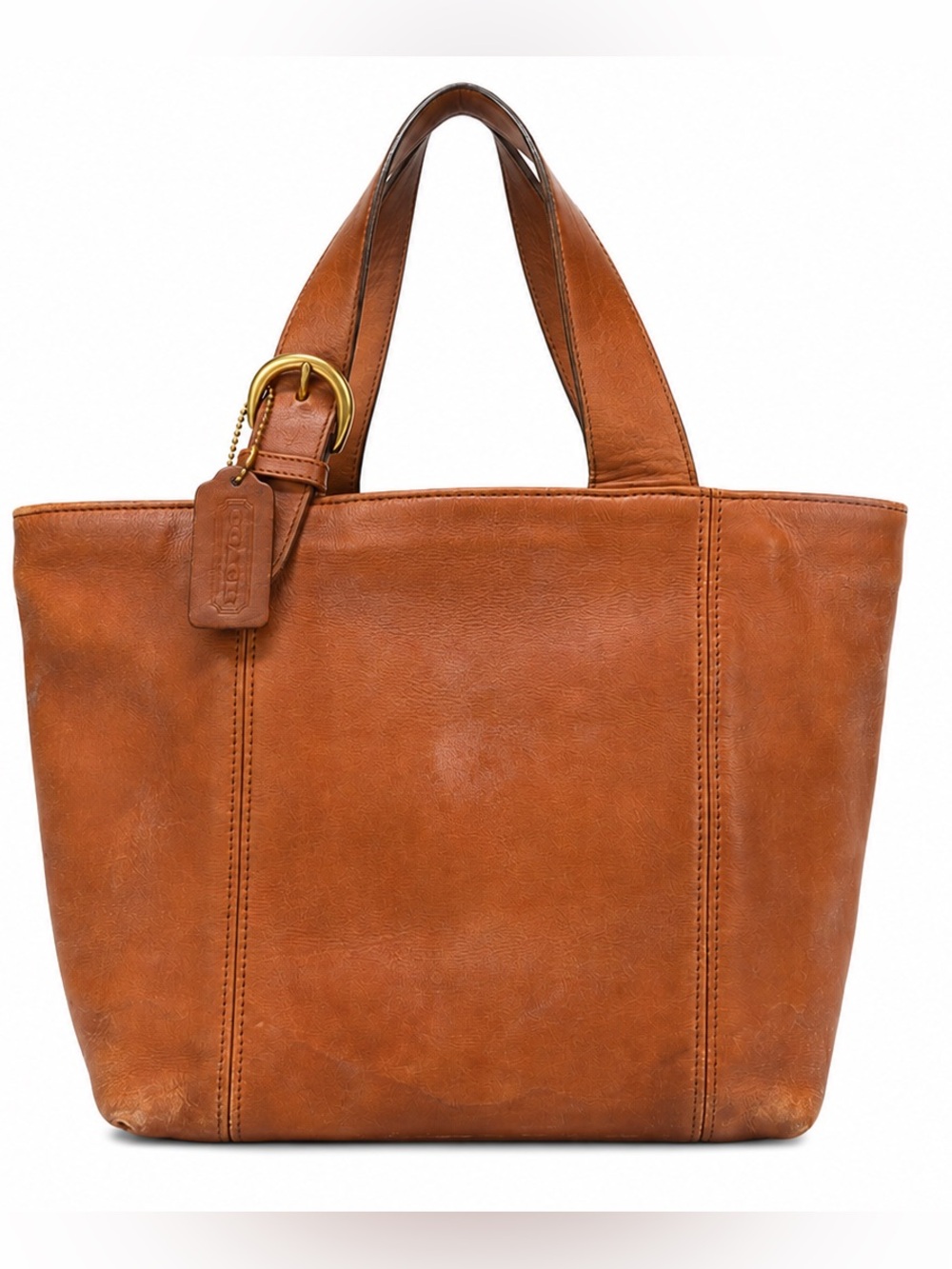 Coach Tan Leather Tote with Brass Accent